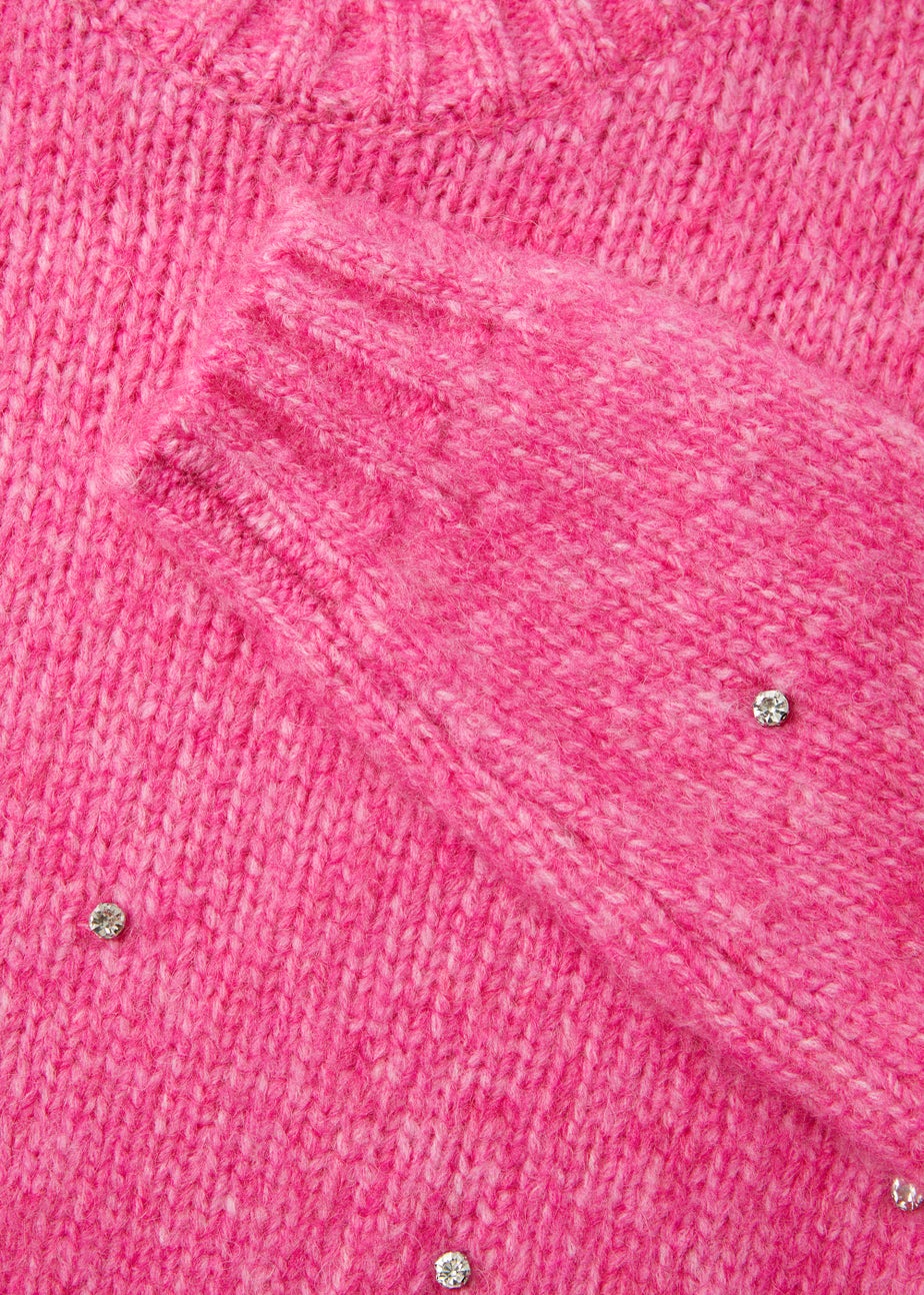 Girls Pink Diamante Jumper (4-13yrs)