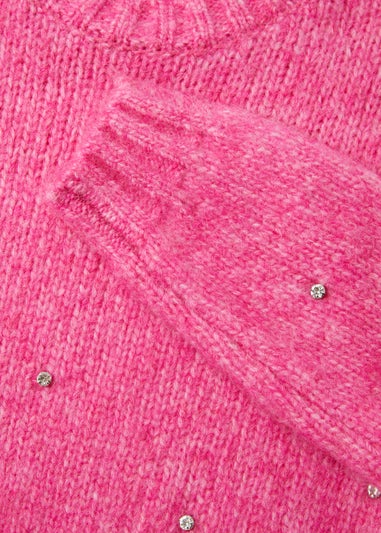 Girls Pink Diamante Jumper (4-13yrs)