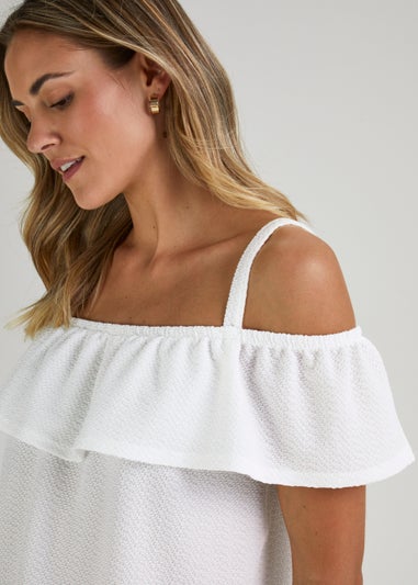 White Textured Stripe Bardot Top