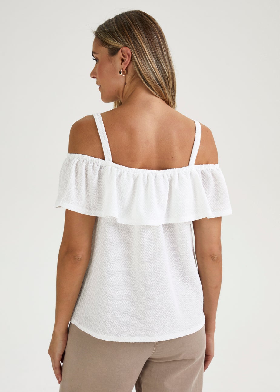 White Textured Stripe Bardot Top