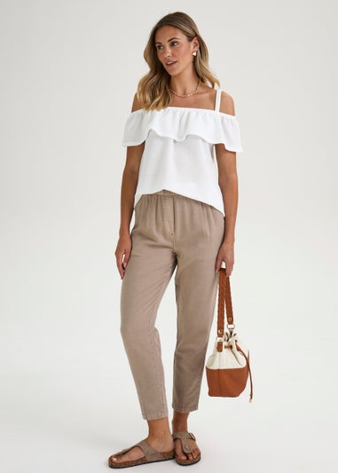 White Textured Stripe Bardot Top