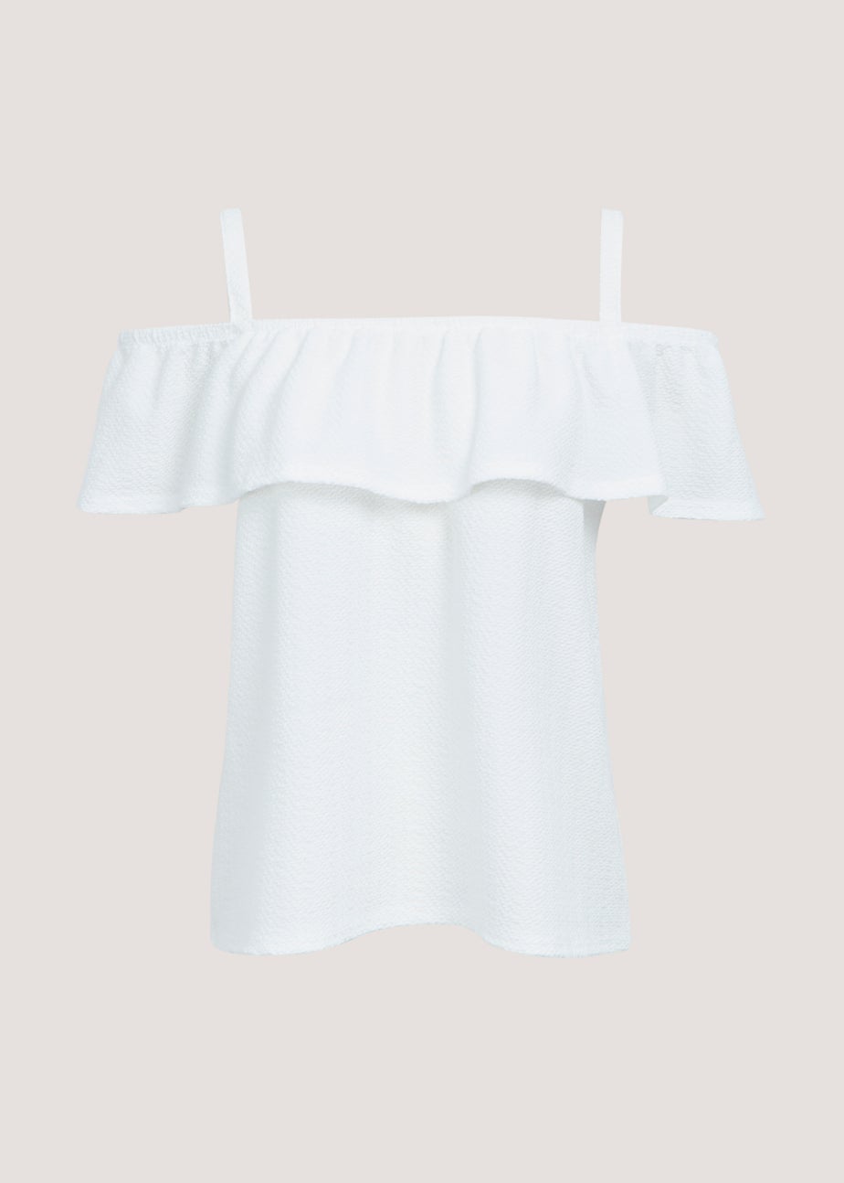 White Textured Stripe Bardot Top