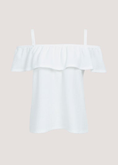 White Textured Stripe Bardot Top