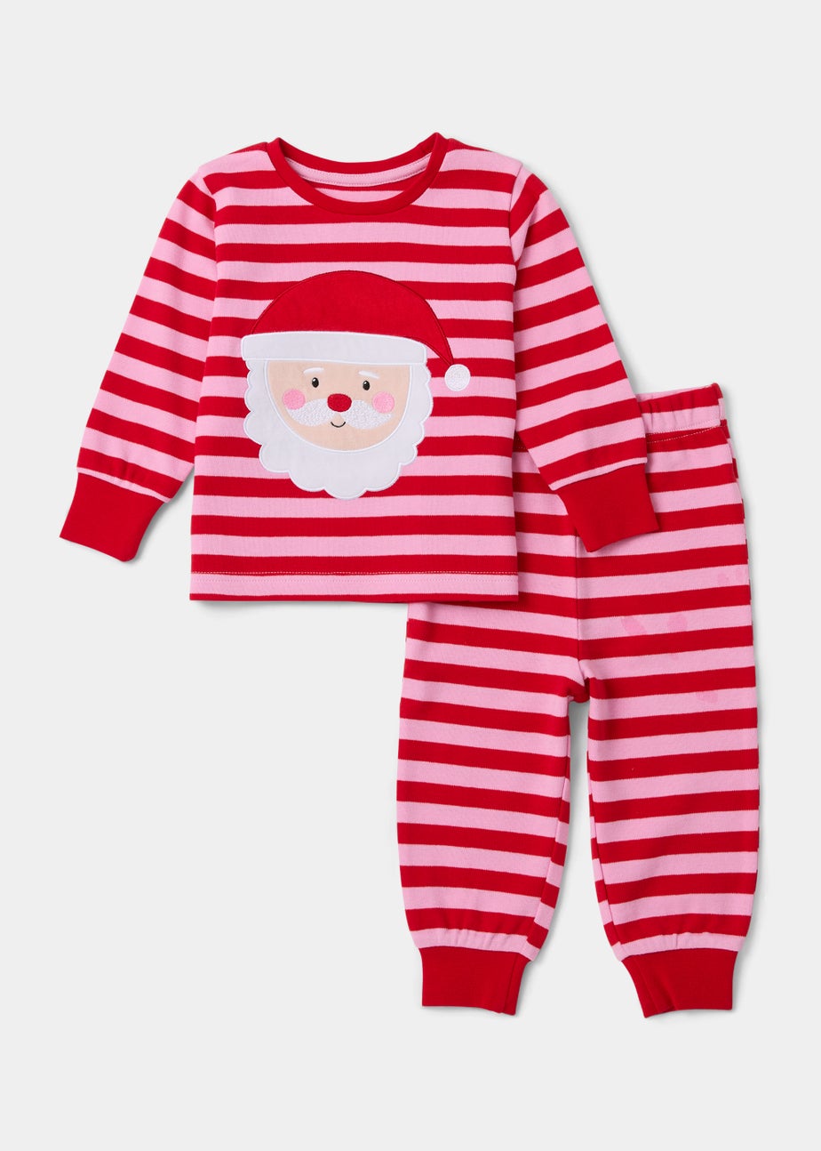Girls Pink Stripe Father Christmas Pyjama Set (9mths-5yrs)