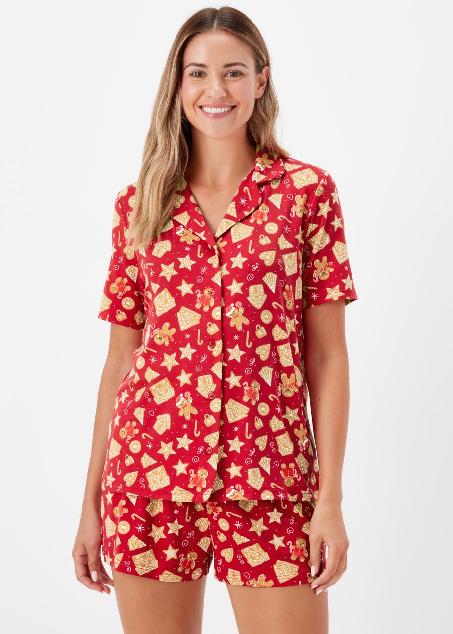 Red Gingerbread Print Short Pyjama Set