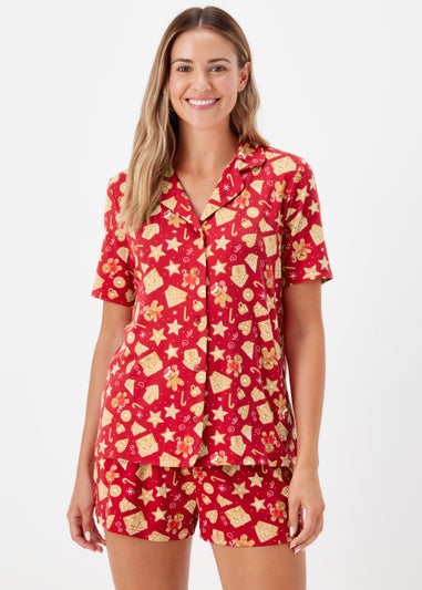 Red Gingerbread Print Short Pyjama Set