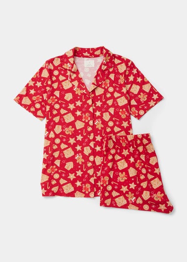 Red Gingerbread Print Short Pyjama Set