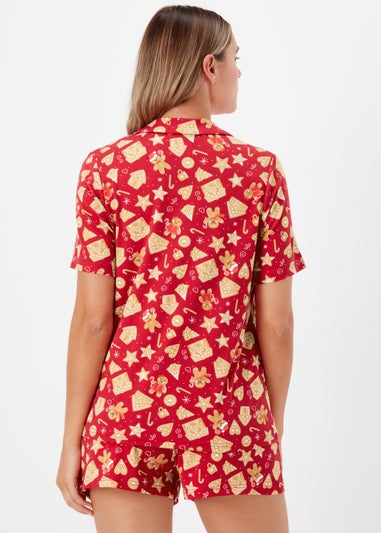 Red Gingerbread Print Short Pyjama Set