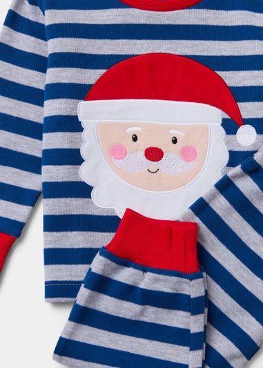 Boys Blue Stripe Father Christmas Pyjama Set (9mths-5yrs)