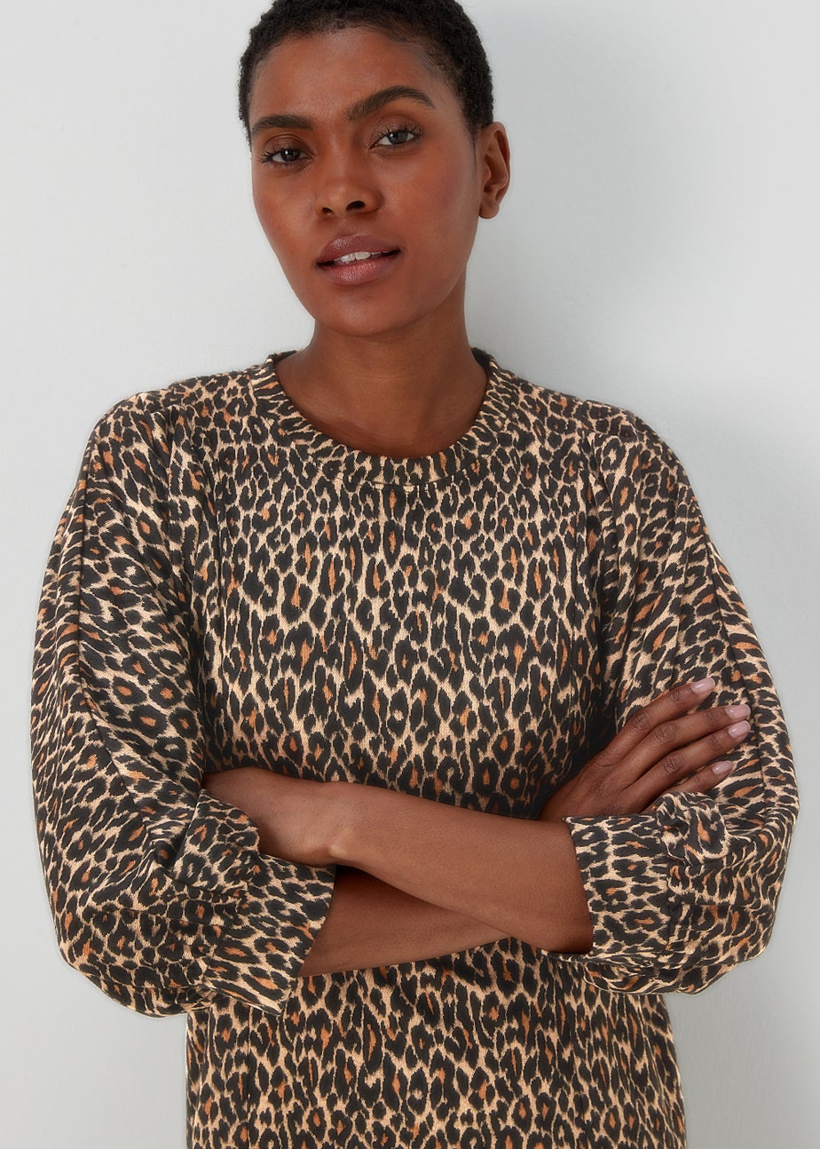 Tan Jacquard Leopard Print Dress