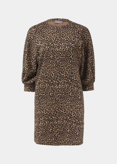 Tan Jacquard Leopard Print Dress