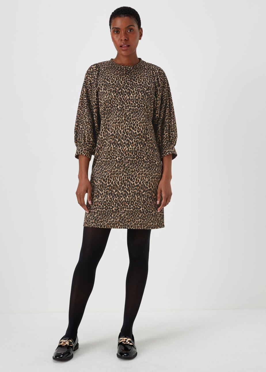 Tan Jacquard Leopard Print Dress