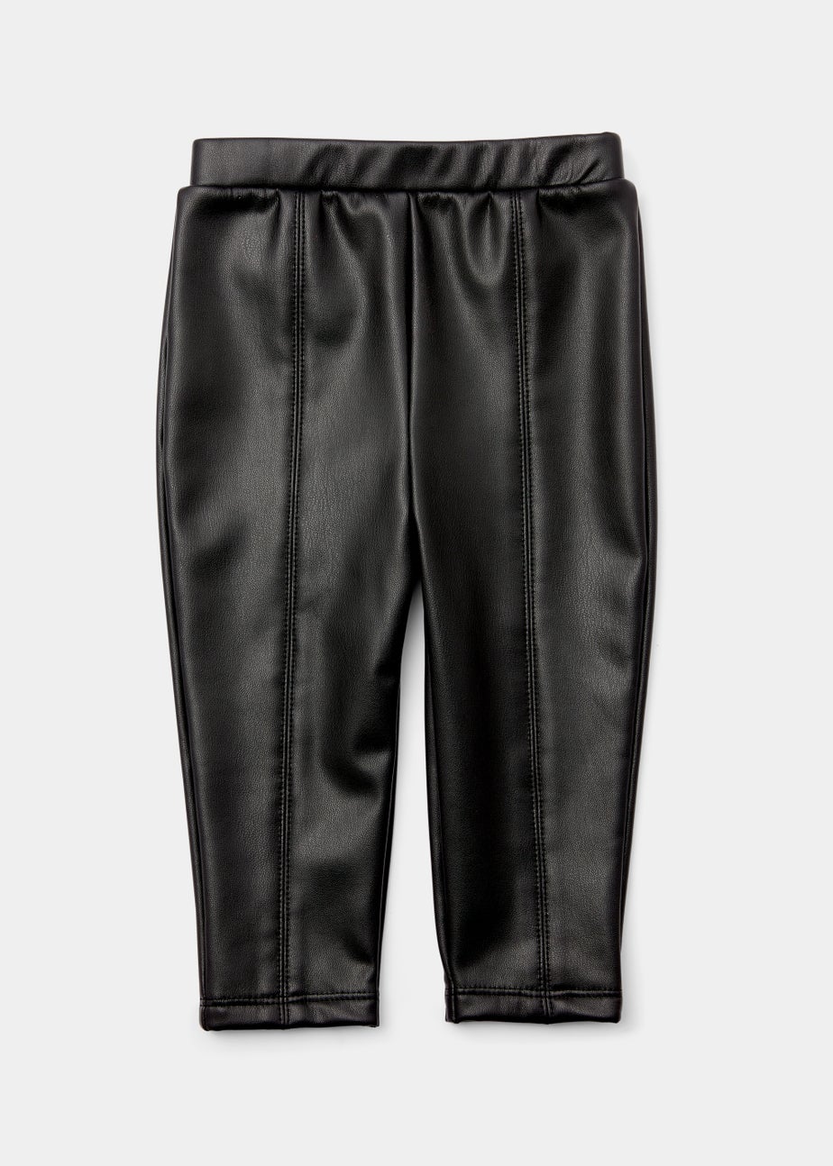 Girls Black Leather-Look Trousers (9mths-6yrs)