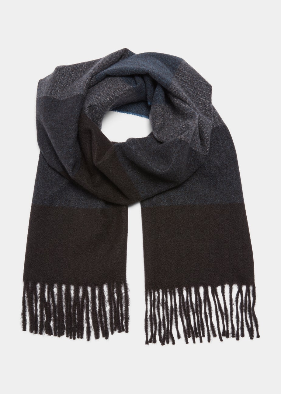 Navy & Grey Block Check Scarf