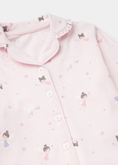 Girls Pink Fairy Unicorn Button Up Pyjama Set (9mths-5yrs)