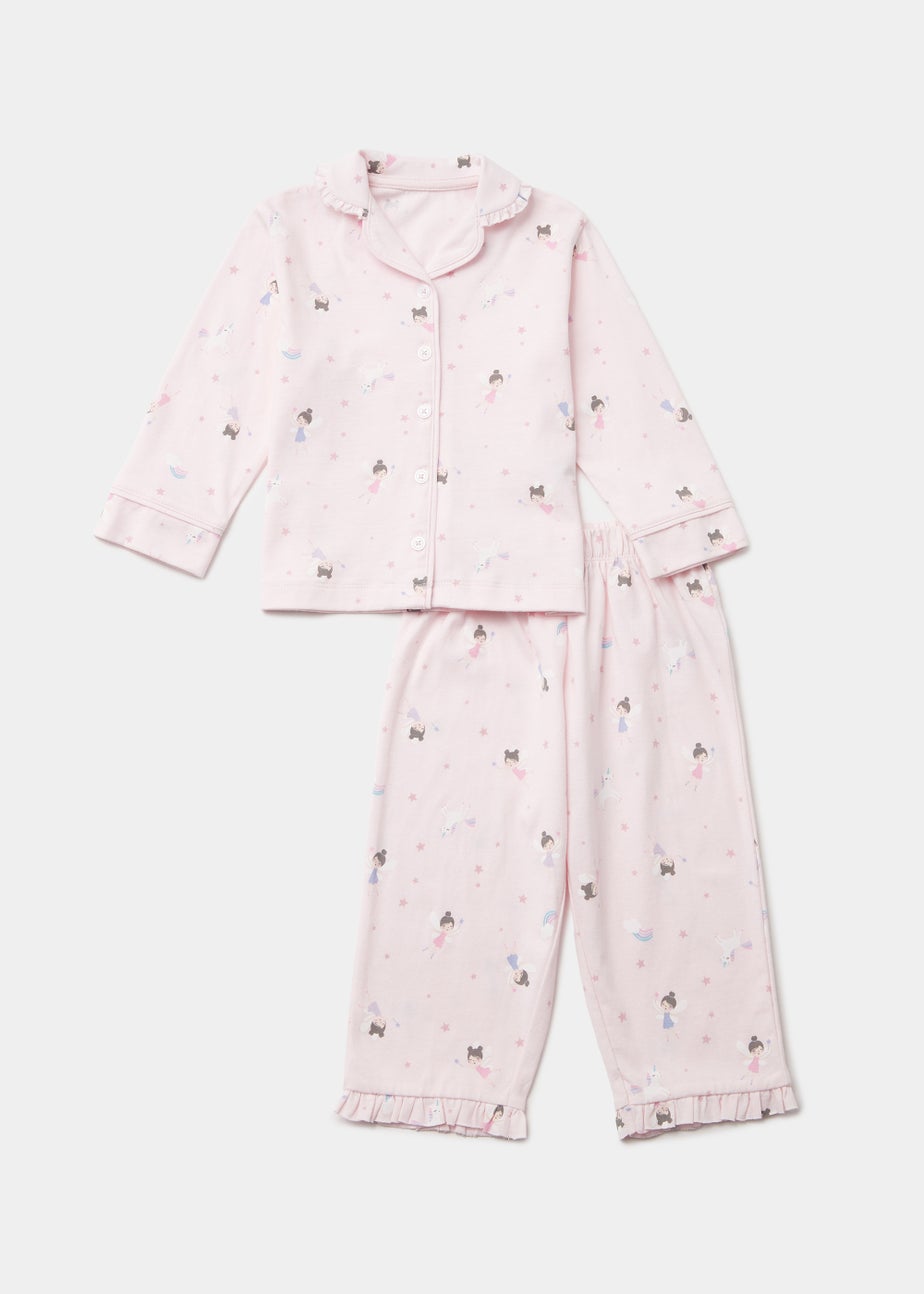 Girls Pink Fairy Unicorn Button Up Pyjama Set (9mths-5yrs)