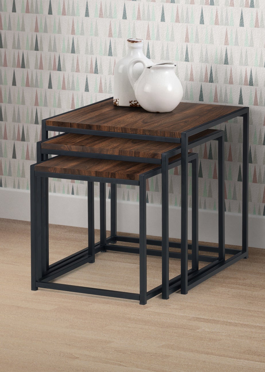 Julian Bowen Tribeca Nest Of 3 Tables Black/Walnut (45 x 45 x 45 cm)