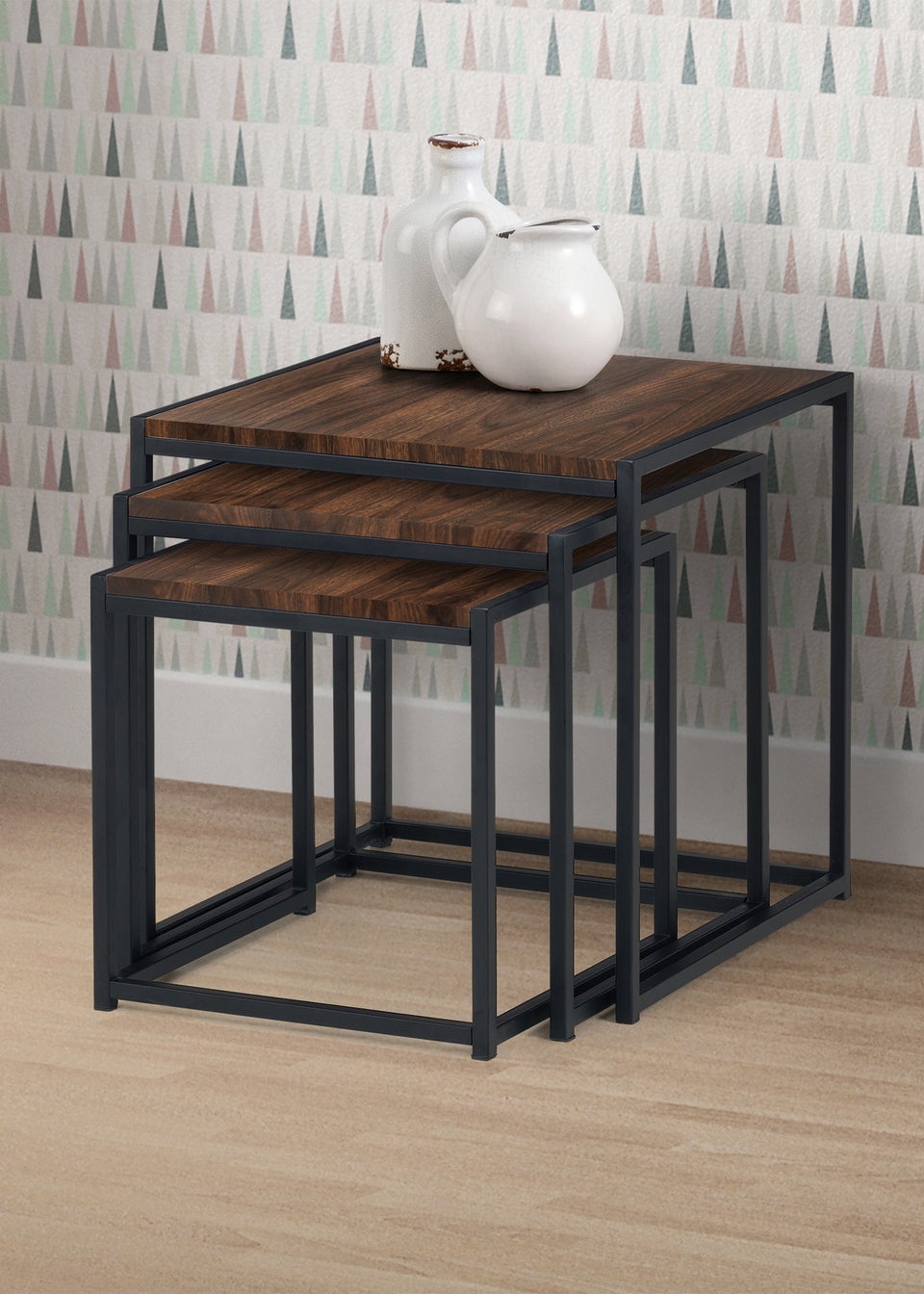 Julian Bowen Tribeca Nest Of 3 Tables Black/Walnut (45 x 45 x 45 cm)