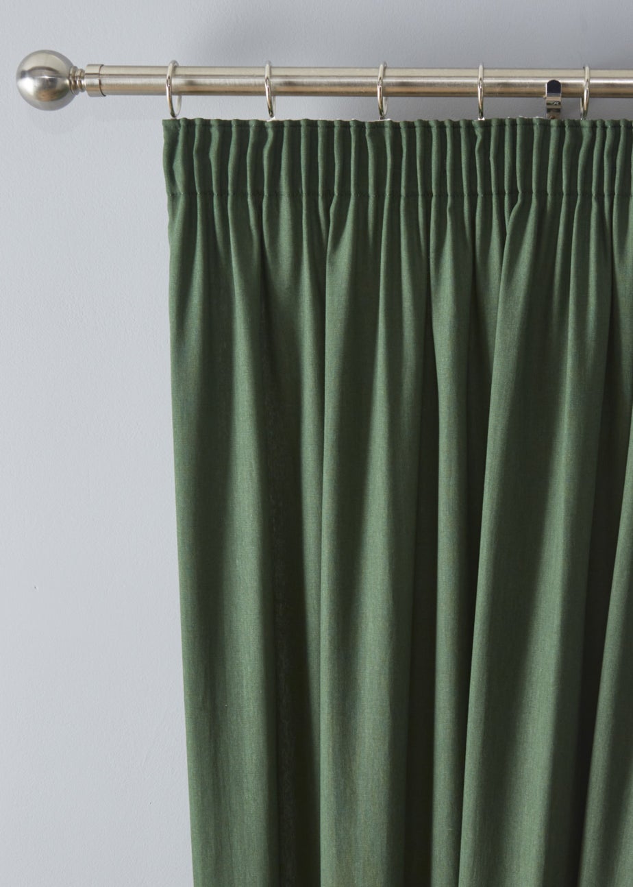 Fusion Dijon Blackout Bottle Green Pencil Pleat Curtains