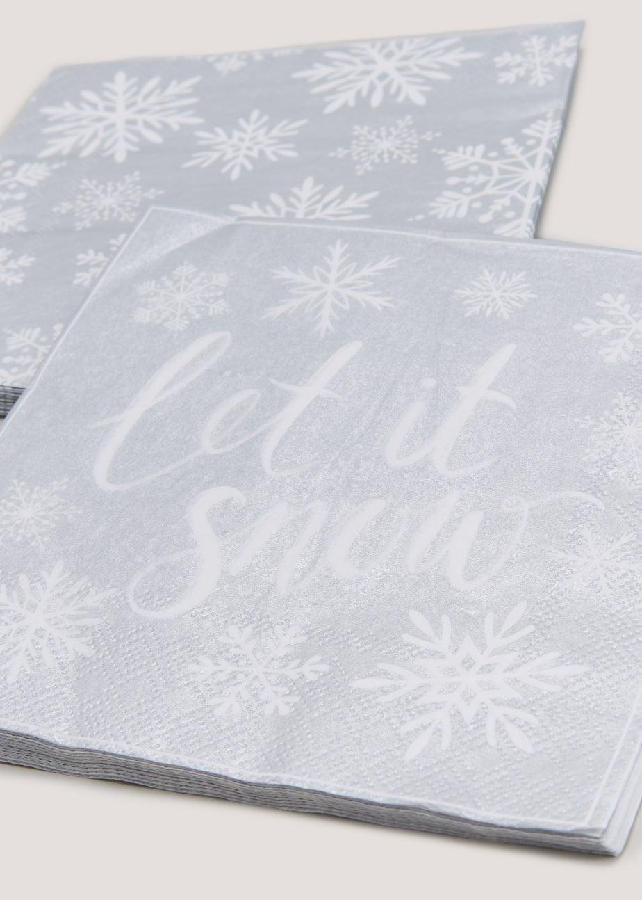 16 Pack Silver Let It Snow Napkins (33cm x 33cm)
