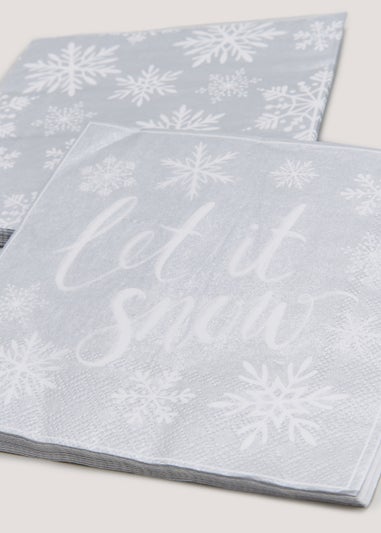 16 Pack Silver Let It Snow Napkins (33cm x 33cm)