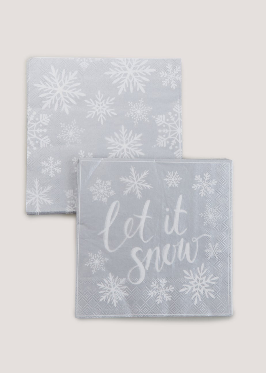 16 Pack Silver Let It Snow Napkins (33cm x 33cm)
