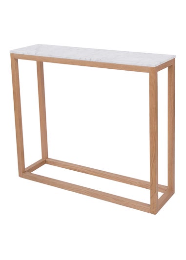 LPD Furniture Harlow Console Table Oak-White Marble Top (750x900x250mm)