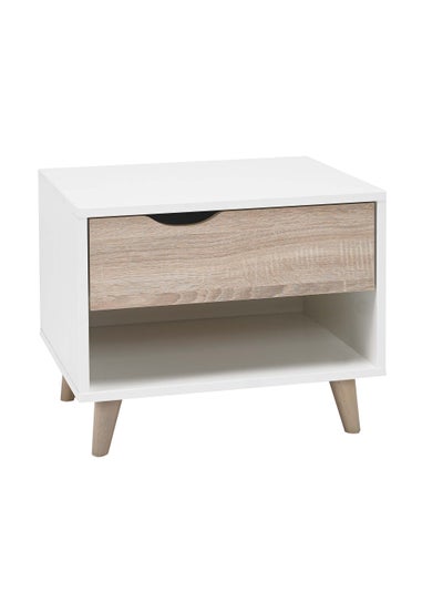 LPD Furniture Stockholm 1 Drawer Bedside White-Oak (400x390x500mm)