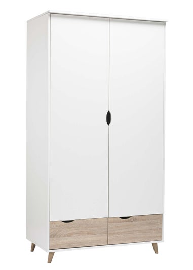 LPD Furniture Stockholm 2 Door Wardrobe White-Oak (1900x580x1000mm)