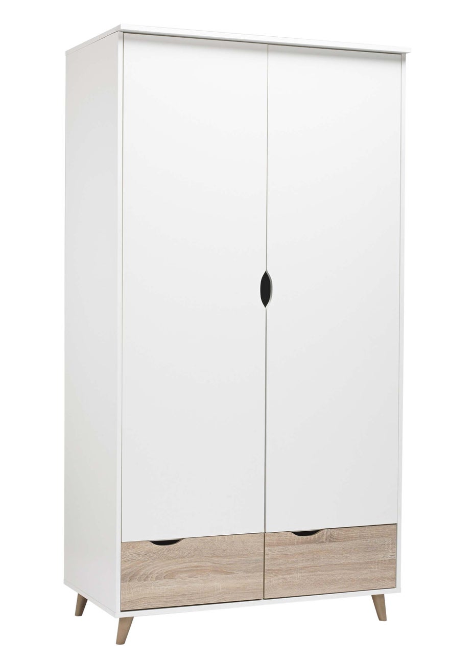 LPD Furniture Stockholm 2 Door Wardrobe White-Oak (1900x580x1000mm)