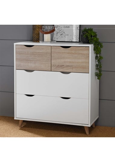 LPD Furniture Stockholm 4 Drawer Chest White-Oak (900x390x820mm)