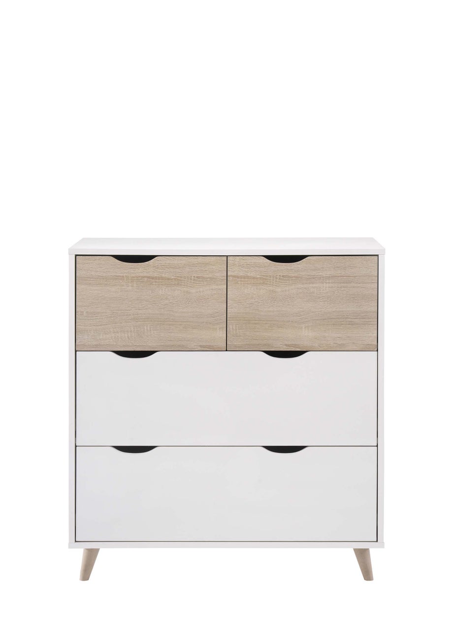 LPD Furniture Stockholm 4 Drawer Chest White-Oak (900x390x820mm)