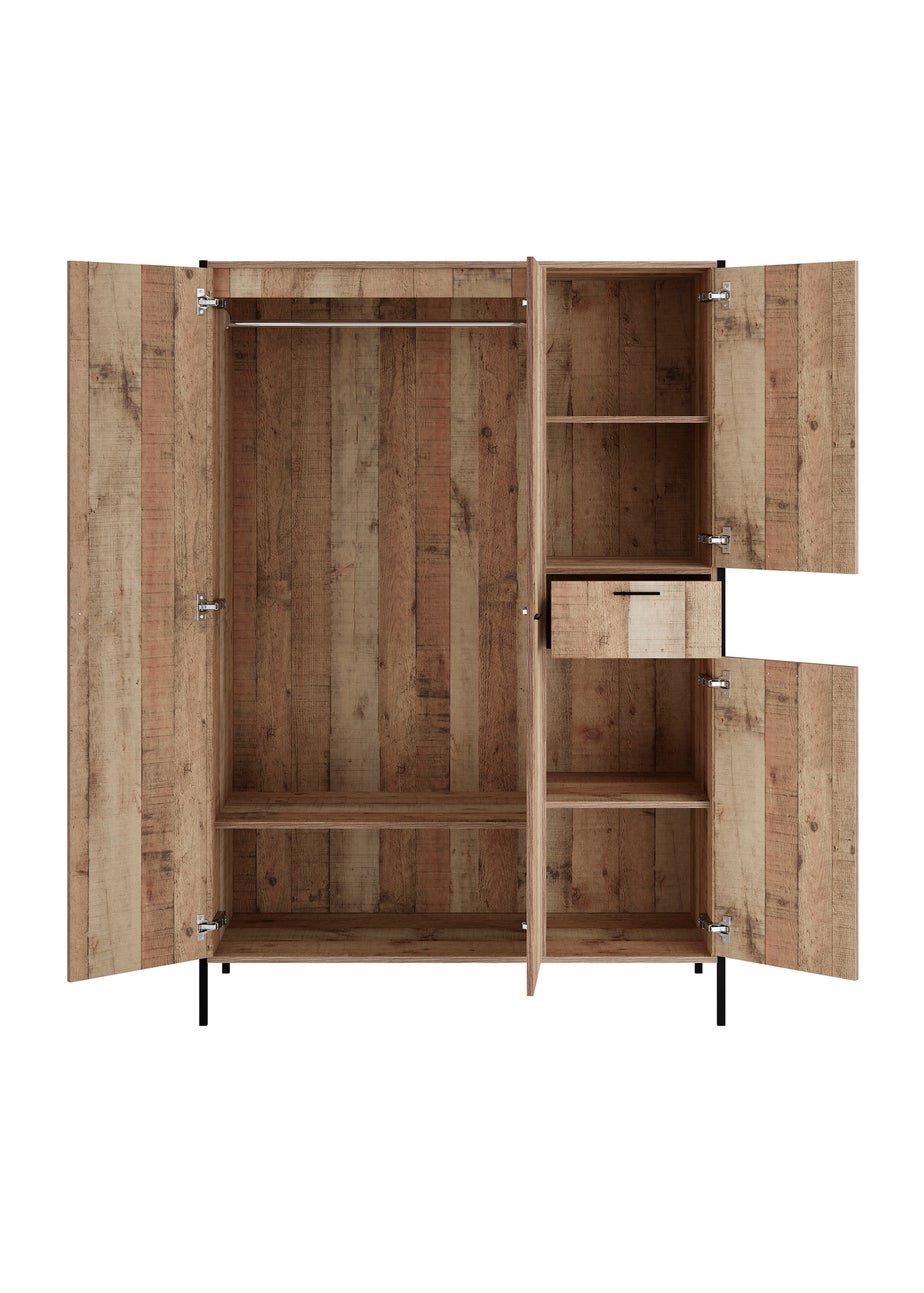 LPD Furniture Hoxton 4 Door Wardrobe Distressed Oak Effect (1800x520x1238mm)