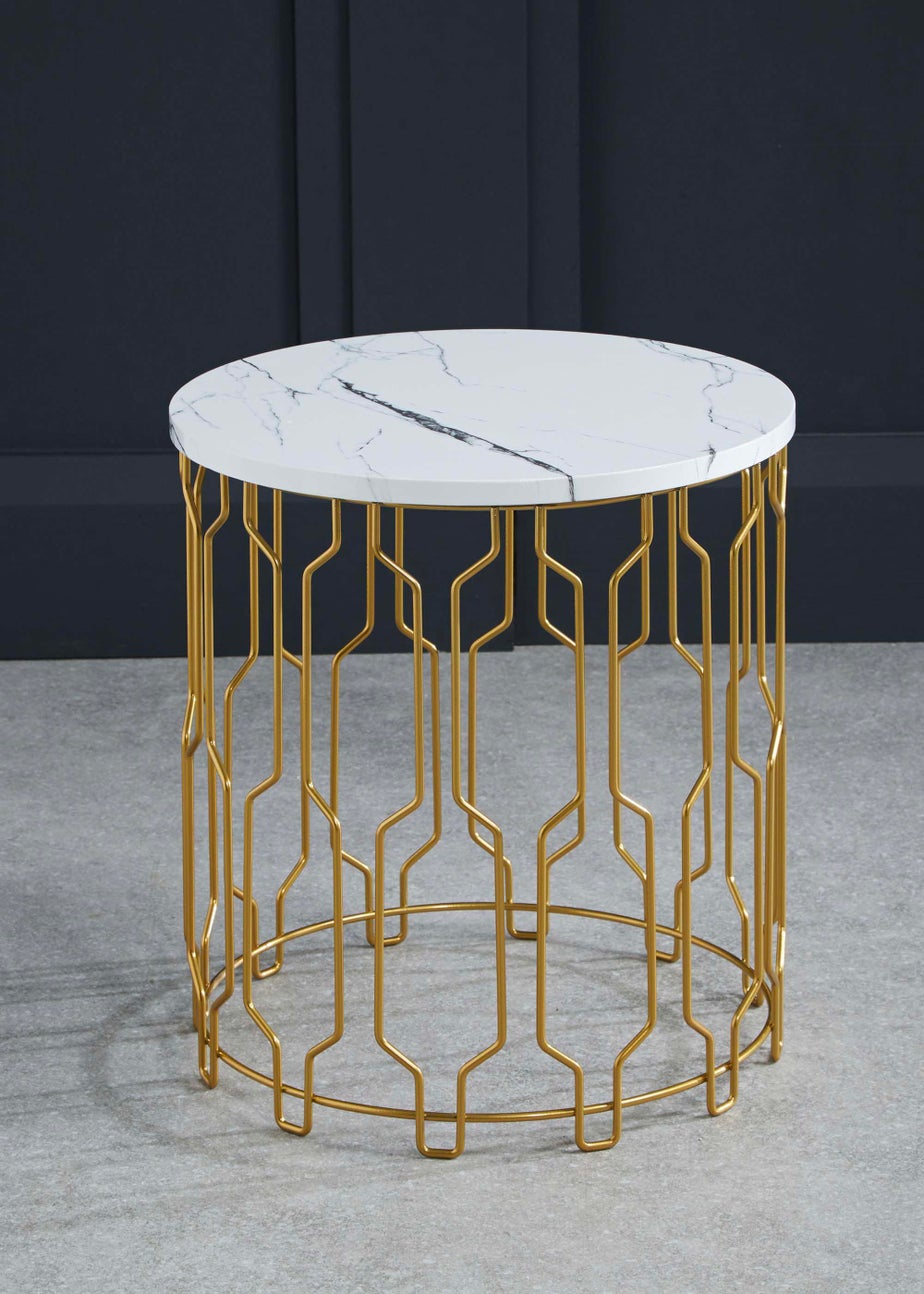 LPD Furniture Grace End Table White Marble Effect (420x390x390mm)