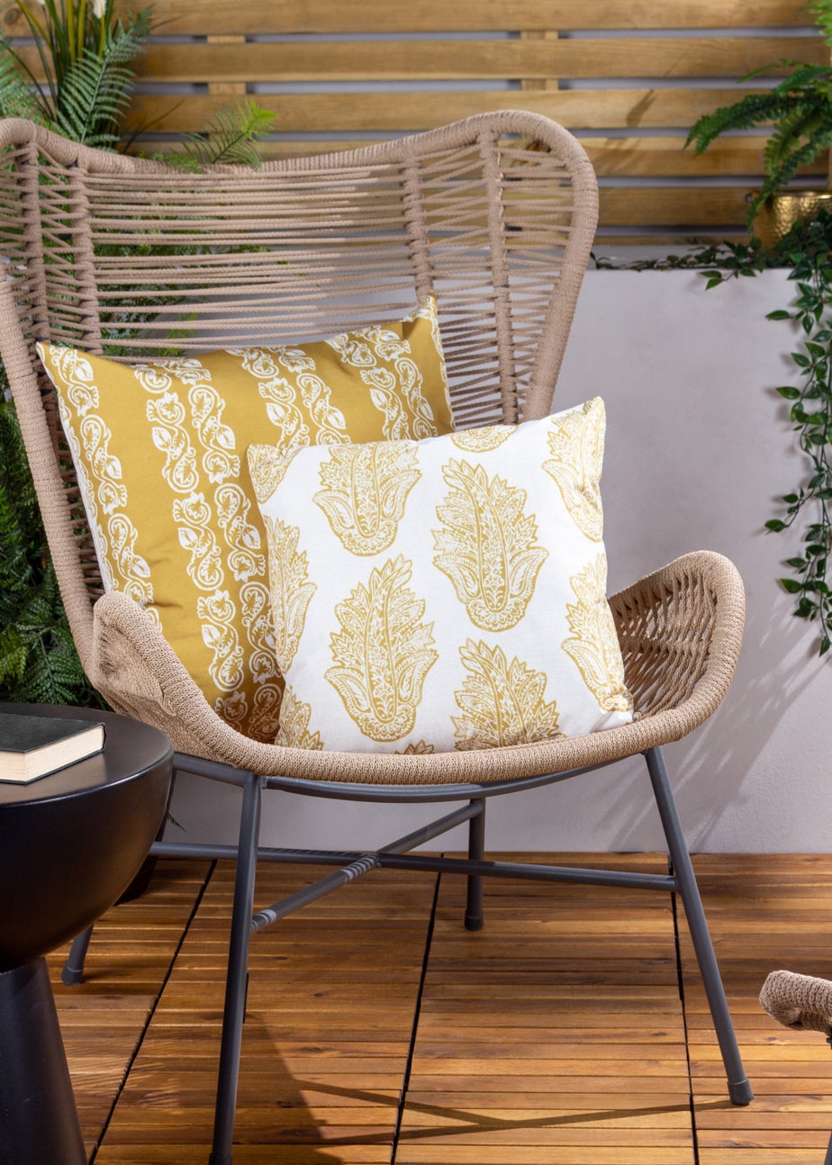 Paoletti Kalindi Stripe Outdoor Filled Cushion (55cm x 55cm x 8cm) Saffron