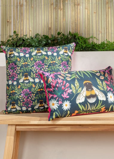 Wylder Nature House of Bloom Zinnia Bee Outdoor Filled Cushion (30cm x 50cm x 8cm)