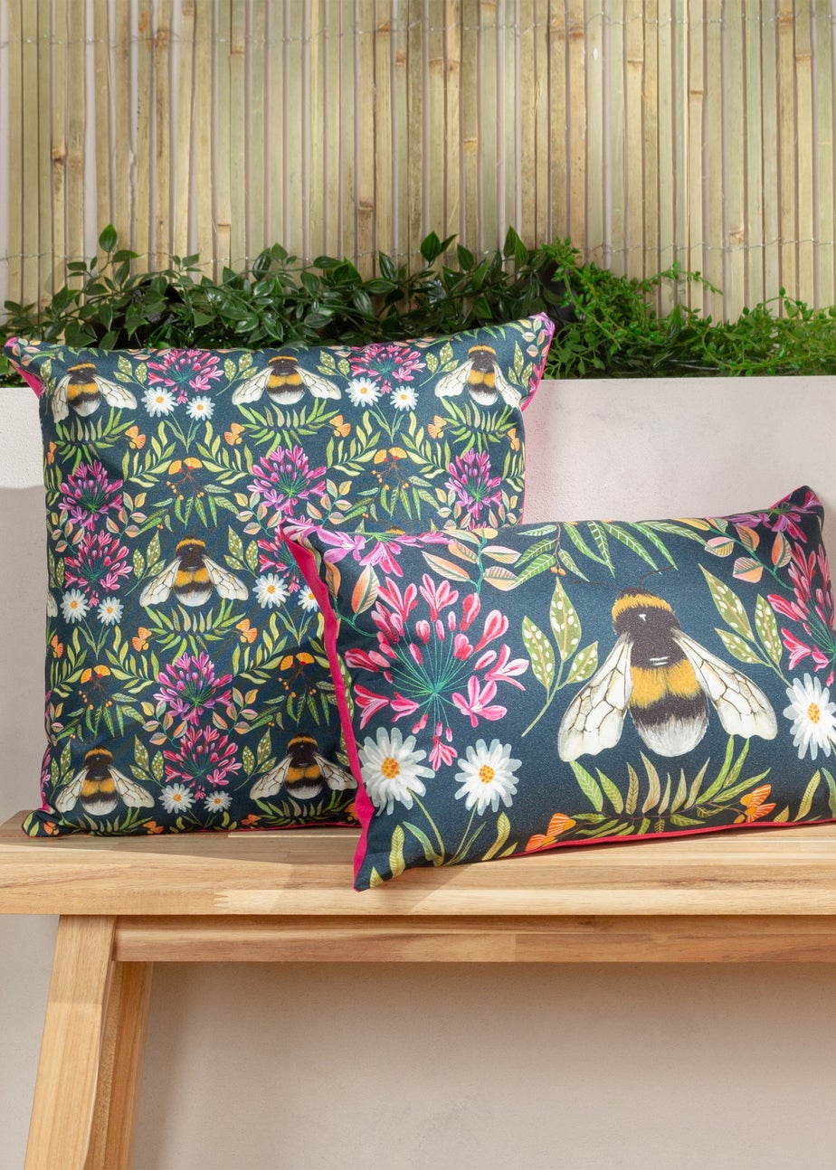 Wylder Nature House of Bloom Zinnia Bee Outdoor Filled Cushion (30cm x 50cm x 8cm)