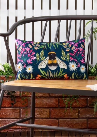Wylder Nature House of Bloom Zinnia Bee Outdoor Filled Cushion (30cm x 50cm x 8cm)