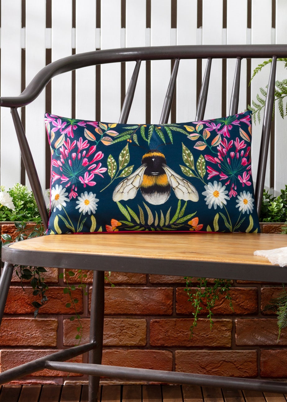 Wylder Nature House of Bloom Zinnia Bee Outdoor Filled Cushion (30cm x 50cm x 8cm)