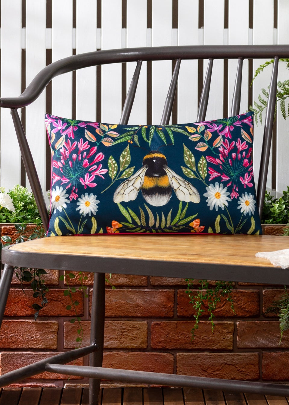 Wylder Nature House of Bloom Zinnia Bee Outdoor Filled Cushion (30cm x 50cm x 8cm)