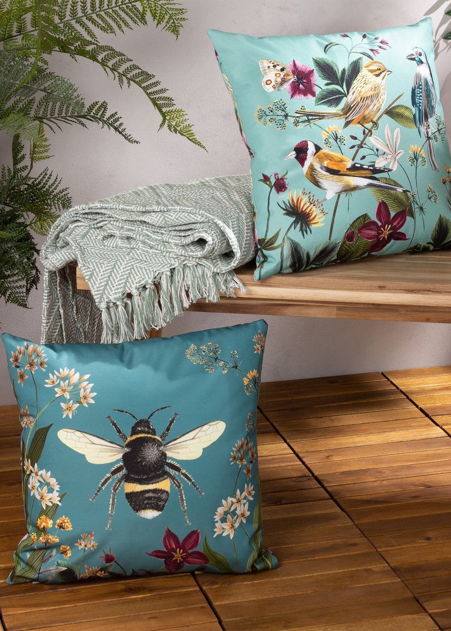 Wylder Nature Midnight Garden Bee Outdoor Filled Cushion (43cm x 43cm x 8cm)