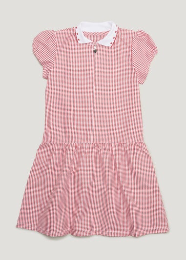 Girls Red Knitted Collar Gingham School Dress (3-14yrs)