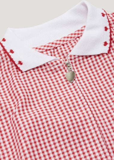 Girls Red Knitted Collar Gingham School Dress (3-14yrs)