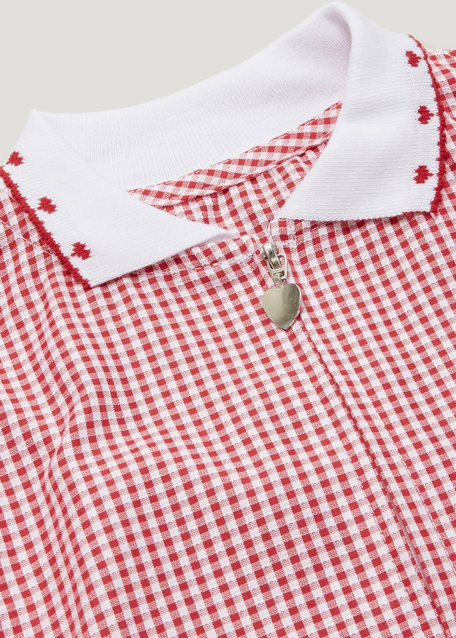 Girls Red Knitted Collar Gingham School Dress (3-14yrs)