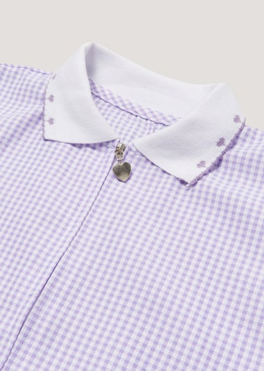 Girls Lilac Knitted Collar Gingham School Dress (3-14yrs)