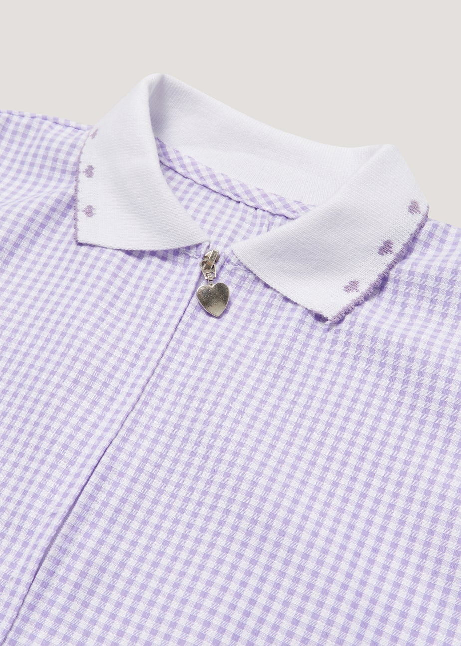 Girls Lilac Knitted Collar Gingham School Dress (3-14yrs)