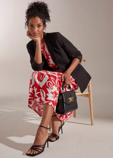 Red Floral High Apex Midi Dress