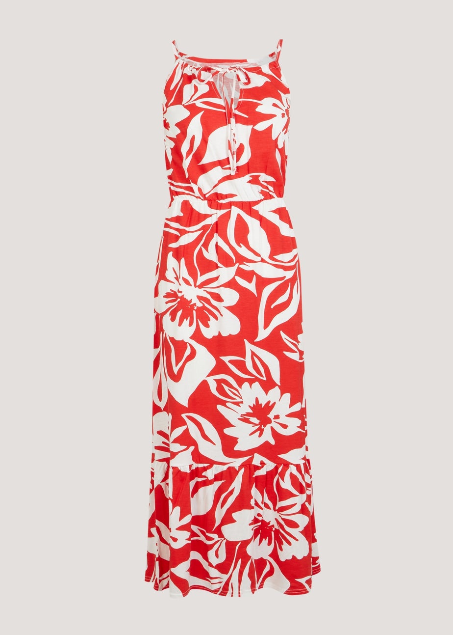 Red Floral High Apex Midi Dress