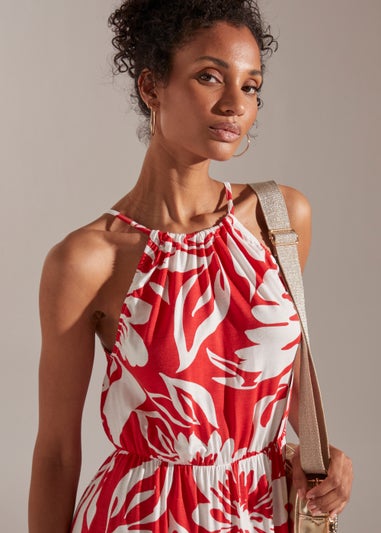 Red Floral High Apex Midi Dress