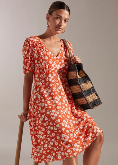 Orange Floral Midi Dress